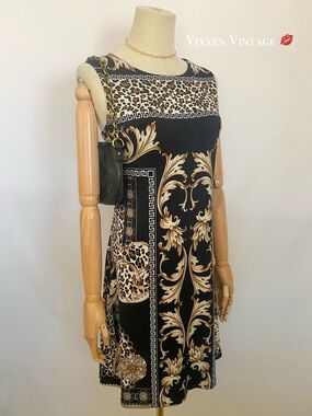 CARMEN MARC VALVO VERSACE STYLE SLEEVELESS ANIMAL PRINT BAROQUE SHIFT DRESS